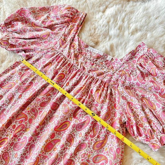 ✨💋SOLD💋🌺🌼DÔEN ‘Tybee’ Silk Satin Golden Hour Paisley Mini Dress XS✨ - Picture 5 of 16